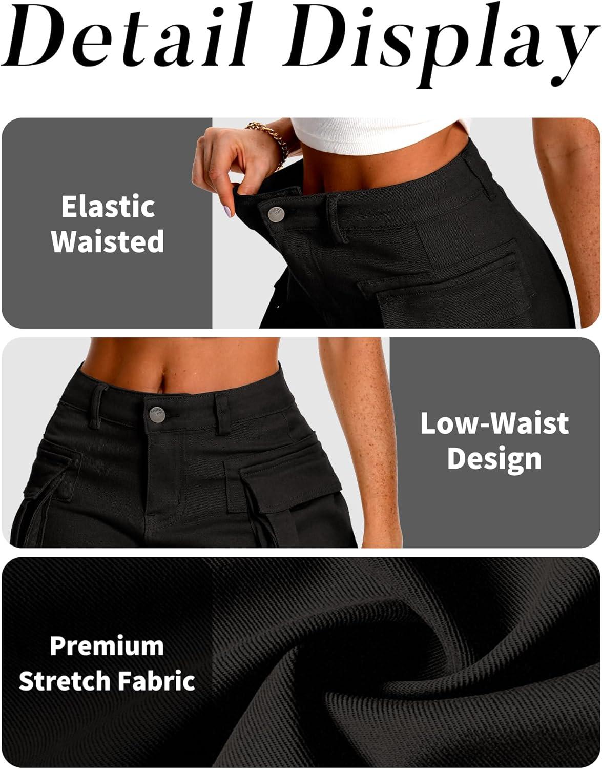 image:imageELLEVEN High Stretch Denim Cargo Skirt for Women Low Waist Y2k Mini Jean Skirt Cute Skirt with PocketsBlack