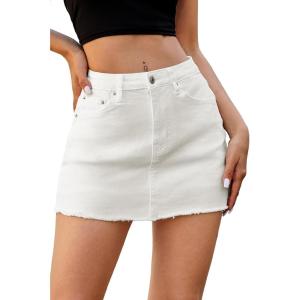 ELLEVEN Denim Skirt with Shorts Mini Skort – Casual Jean Skirts with Raw Hem & Pockets(White Denim)
