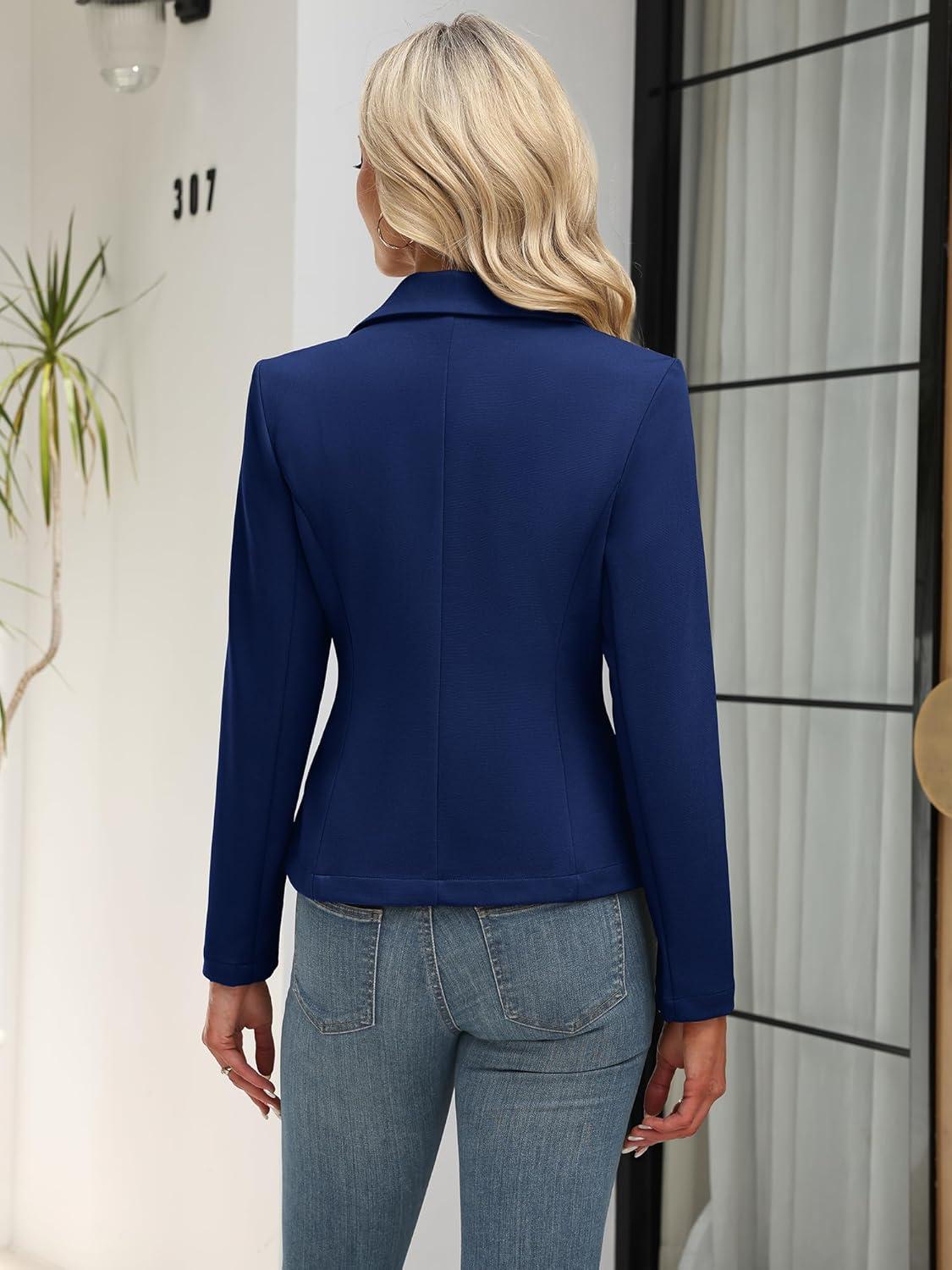 image:imageELLEVEN Womens Work Knit Blazer Stretch Slim Fit HalfLined Lightweight Suit Notched Lapel JacketNavy Blue