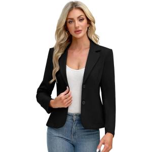 ELLEVEN Women’s Work Knit Blazer, Stretch Slim Fit Half-Lined Lightweight Suit Notched Lapel Jacket(Black)