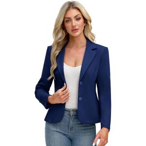 ELLEVEN Women’s Work Knit Blazer, Stretch Slim Fit Half-Lined Lightweight Suit Notched Lapel Jacket(Navy Blue)