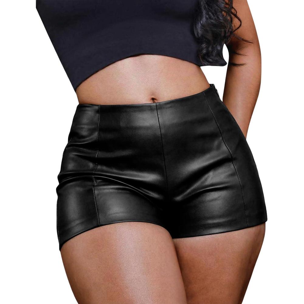 image:imageELLEVEN Low Rise Faux Leather Mini Booty Shorts  Stretchy Cheeky Micro Shorts for WomenPerfect for Night OutBlack