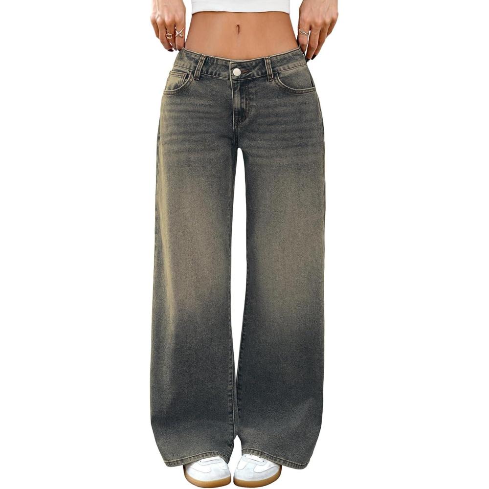 image:imageELLEVEN LowRise Baggy Jeans for Women Y2k Wide Leg Loose Denim Pants Stretchy Boyfriend Long JeansVintage Blue