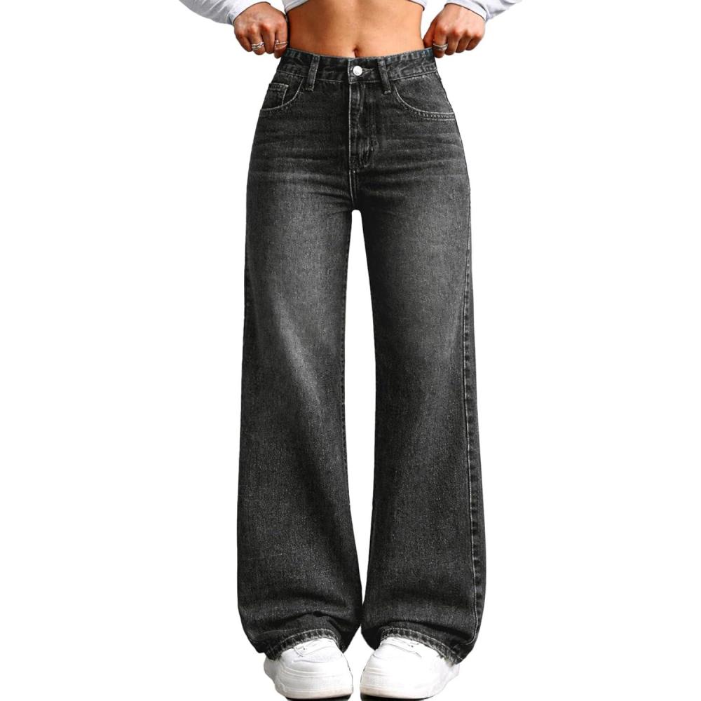 image:imageELLEVEN Womens Wide Leg Baggy JeansHigh Waisted Stretchy Boyfriend Y2k Casual Denim Pants for WomenBlack Denim