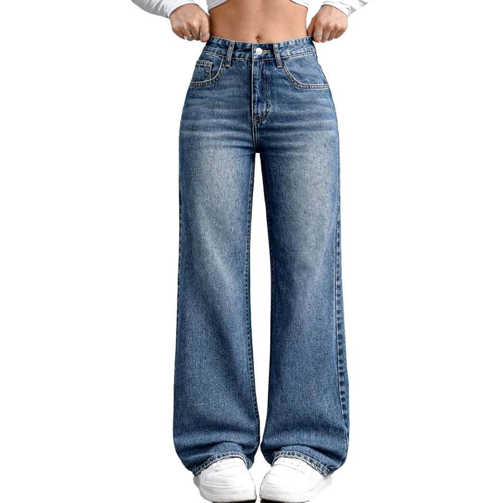 image:imageELLEVEN Womens Wide Leg Baggy JeansHigh Waisted Stretchy Boyfriend Y2k Casual Denim Pants for WomenBlue Denim