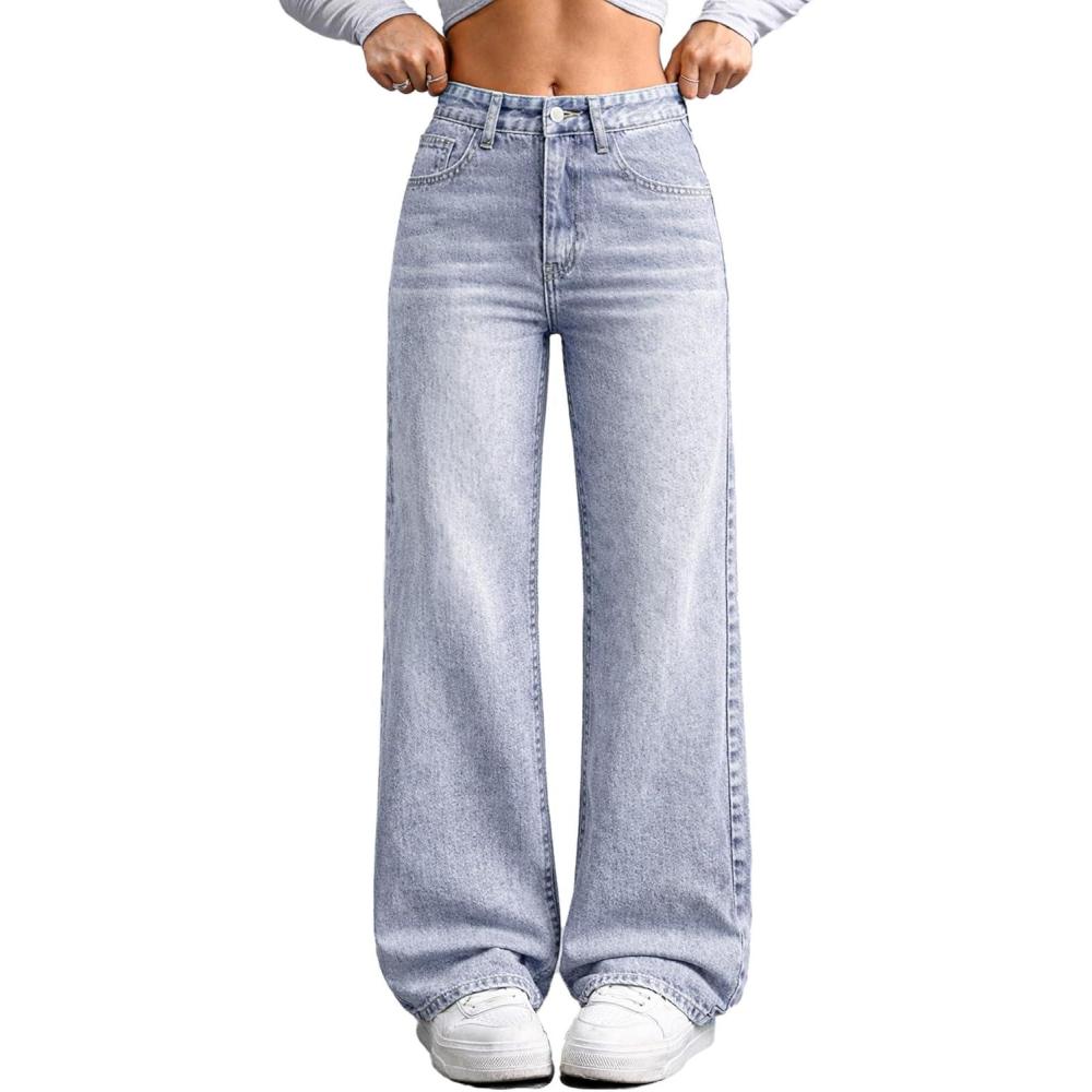 image:imageELLEVEN Womens Wide Leg Baggy JeansHigh Waisted Stretchy Boyfriend Y2k Casual Denim Pants for WomenLight Blue