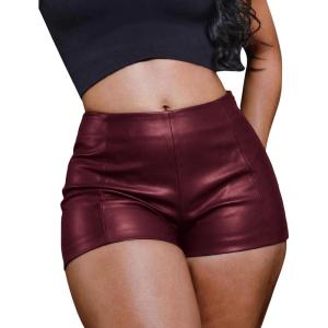 ELLEVEN Low Rise Faux Leather Mini Booty Shorts – Stretchy Cheeky Micro Shorts for Women,Perfect for Night Out(Wine Red)