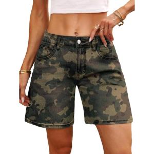ELLEVEN Low Rise Jorts Denim Shorts for Women-Wide Leg Baggy Women Casual Jean Shorts(Camo)