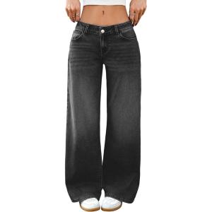 ELLEVEN Low-Rise Baggy Jeans for Women Y2k Wide Leg Loose Denim Pants Stretchy Boyfriend Long Jeans(Black)