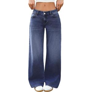ELLEVEN Low-Rise Baggy Jeans for Women Y2k Wide Leg Loose Denim Pants Stretchy Boyfriend Long Jeans(Dark Blue)