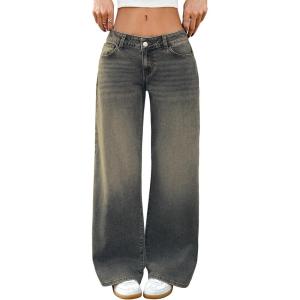 ELLEVEN Low-Rise Baggy Jeans for Women Y2k Wide Leg Loose Denim Pants Stretchy Boyfriend Long Jeans(Vintage Blue)