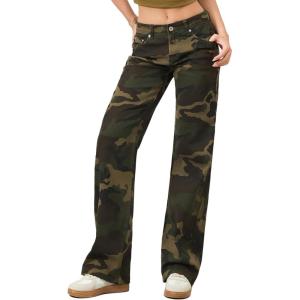 ELLEVEN Women’s Low-Rise Baggy Jeans, High Stretchy Y2K Wide Leg Jeans Boyfriend Straight Leg Denim Pants(Camo)