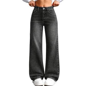 ELLEVEN Women’s Wide Leg Baggy Jeans,High Waisted Stretchy Boyfriend Y2k Casual Denim Pants for Women(Black Denim)