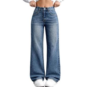 ELLEVEN Women’s Wide Leg Baggy Jeans,High Waisted Stretchy Boyfriend Y2k Casual Denim Pants for Women(Blue Denim)