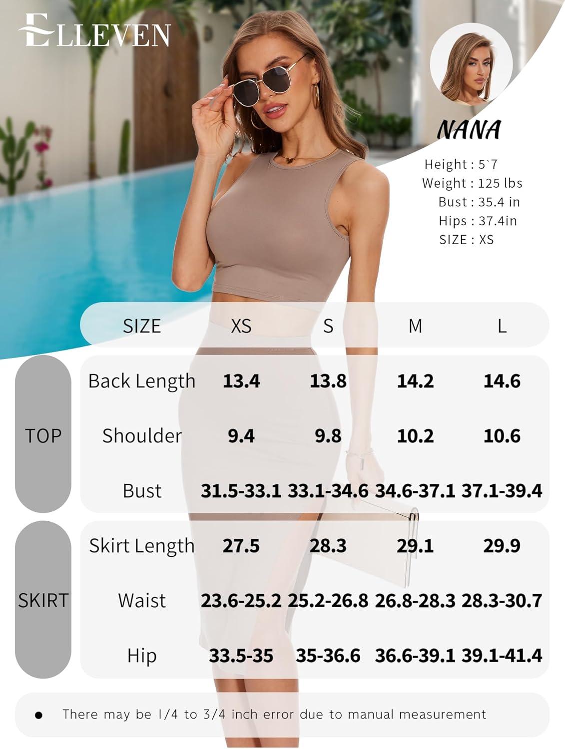 image:imageELLEVEN 2 Piece Midi Skirt Sets for Women Crew Neck Sleeveless Tank Top and Slit Bodycon High Stretchy Summer Dress OutfitsGrey