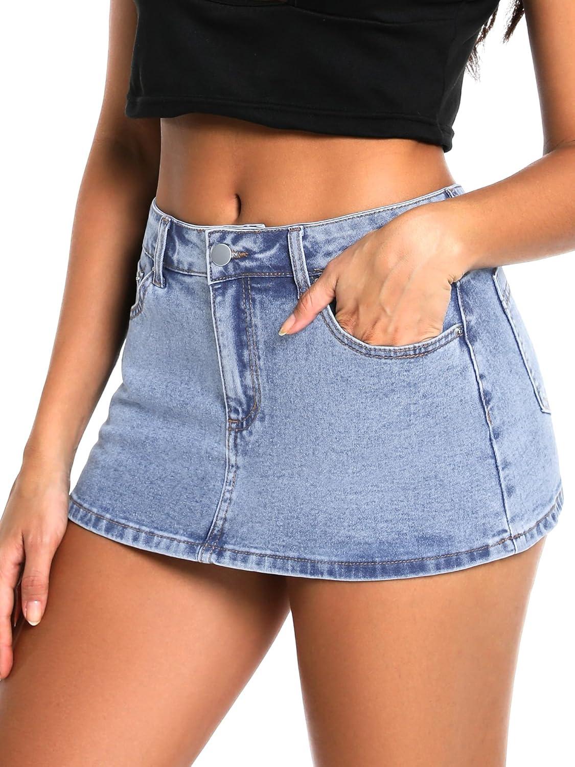 image:imageELLEVEN Low Rise High Stretch Mini Skort Skirt for WomenDenim Skort Shorts with PocketsLight Wash