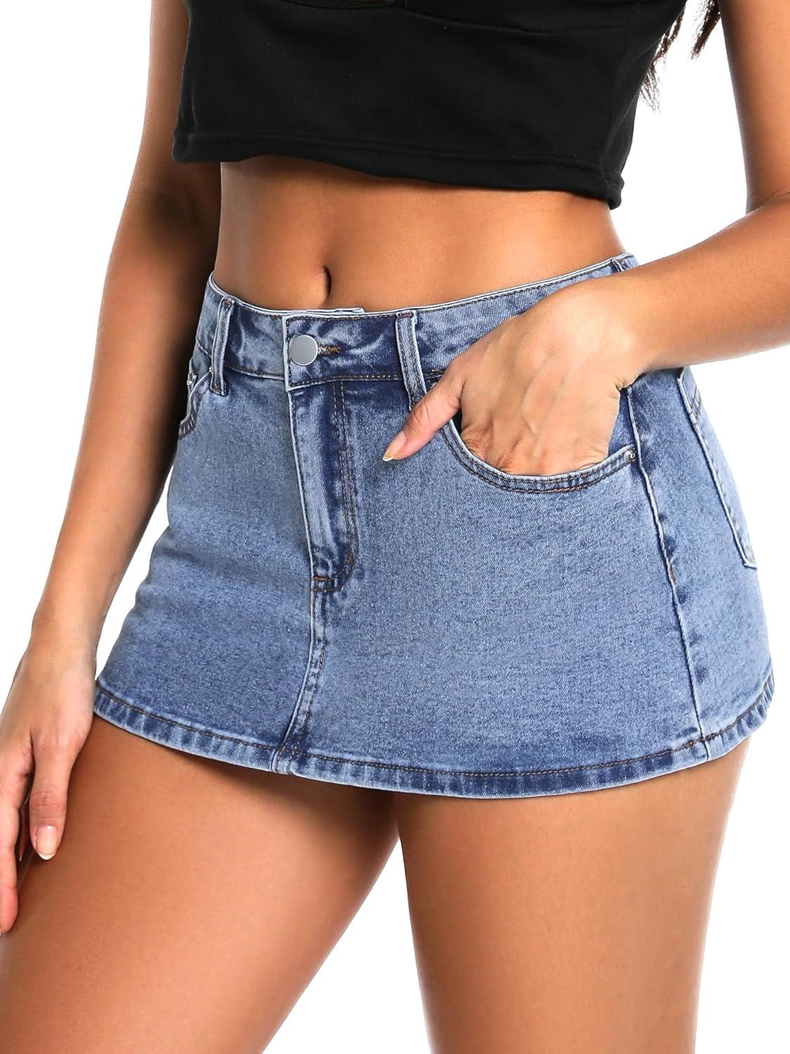 image:imageELLEVEN Low Rise High Stretch Mini Skort Skirt for WomenDenim Skort Shorts with PocketsMedium Wash