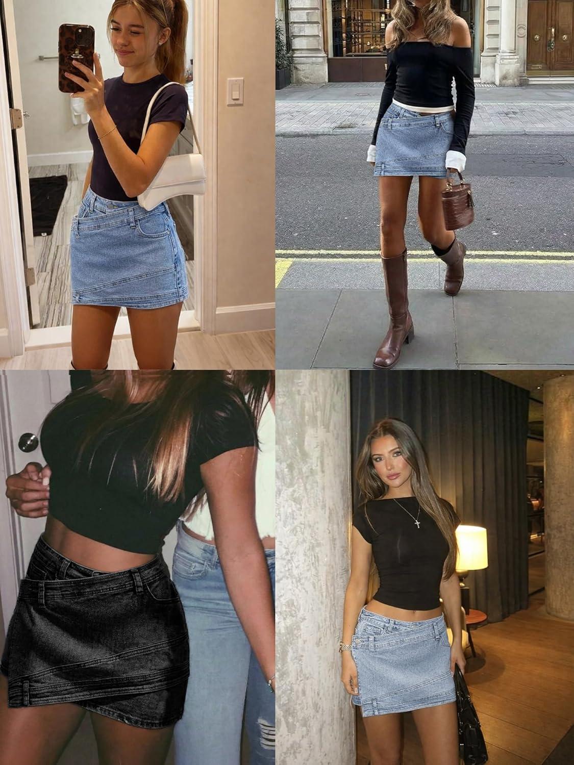 image:imageELLEVEN Women Asymmetrical Denim Skort Front Skirt Back Shorts Mini Y2K Streetwear Sexy Jean SkortsLight Blue Denim