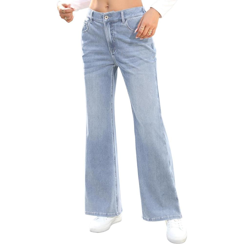 image:imageELLEVEN High Stretchy Bootcut Sweatpant Jeans for Women Elastic Waist Baggy Bell Bottom Pull on JeansLight Blue