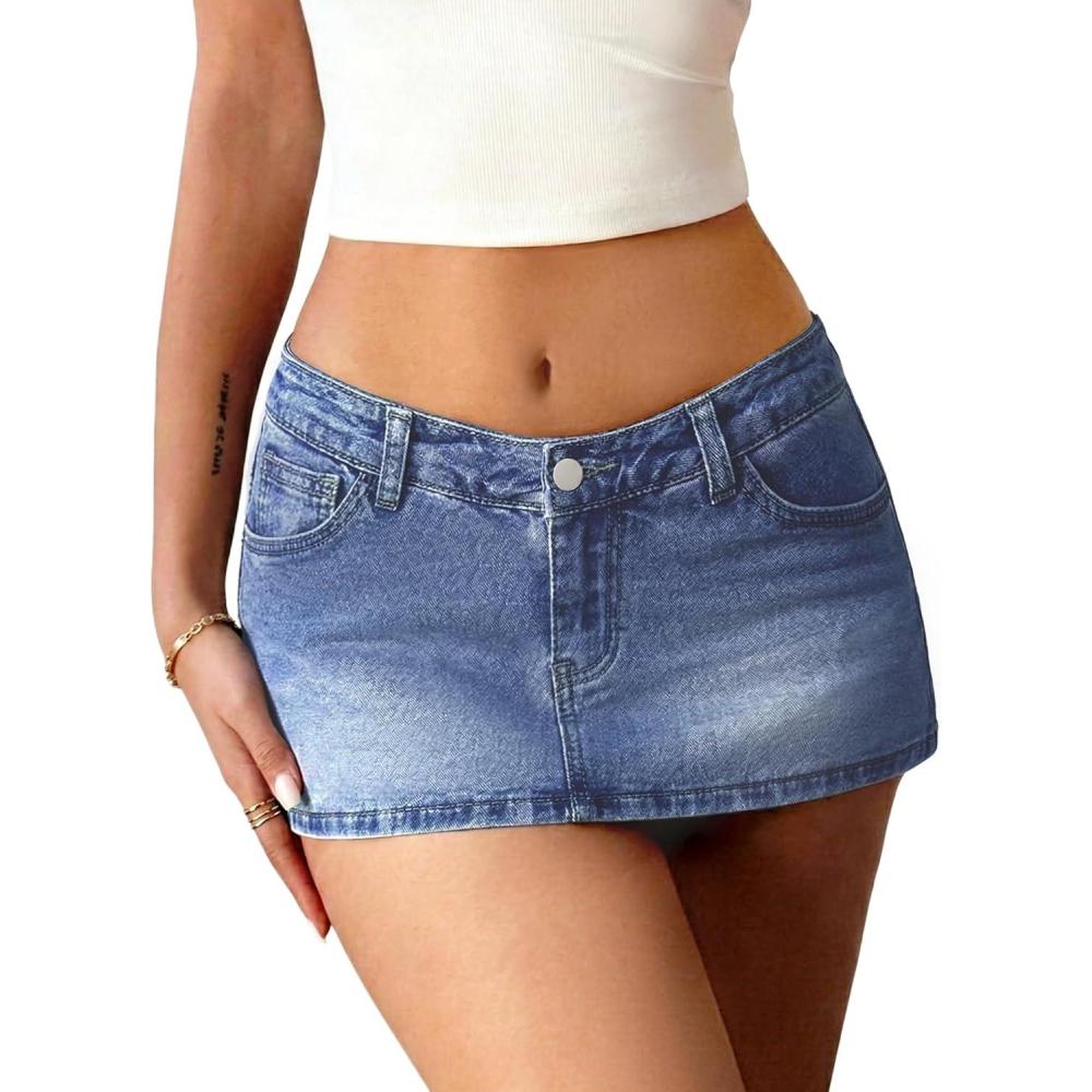 image:imageELLEVEN Low Rise Jean Skorts for Woman Stretchy Denim Mini Skirt with Shorts Y2K Casual Underneath Summer SkortsBlue Denim