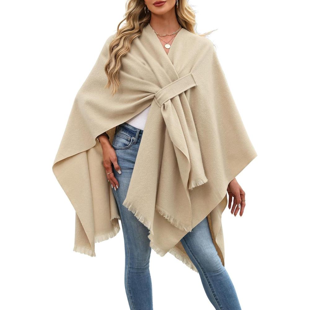 image:imageELLEVEN Womens Shawl Wraps  Cozy Open Front Poncho Scarf Soft Cardigan Cape Fashion Blanket GiftsKhaki