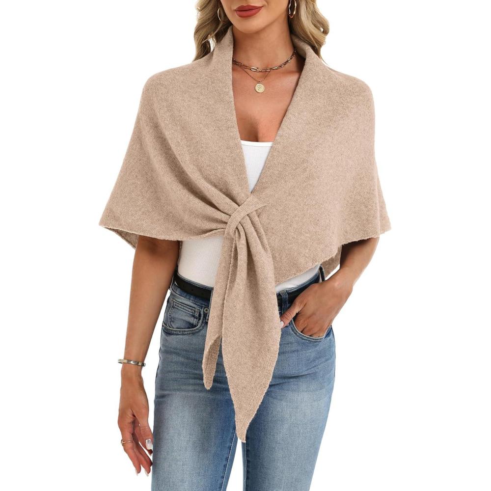 image:imageELLEVEN Womens Shawl Wraps  Soft Knitted Sweater Poncho Scarf Cardigan Cape Fashion Accessory GiftKhaki