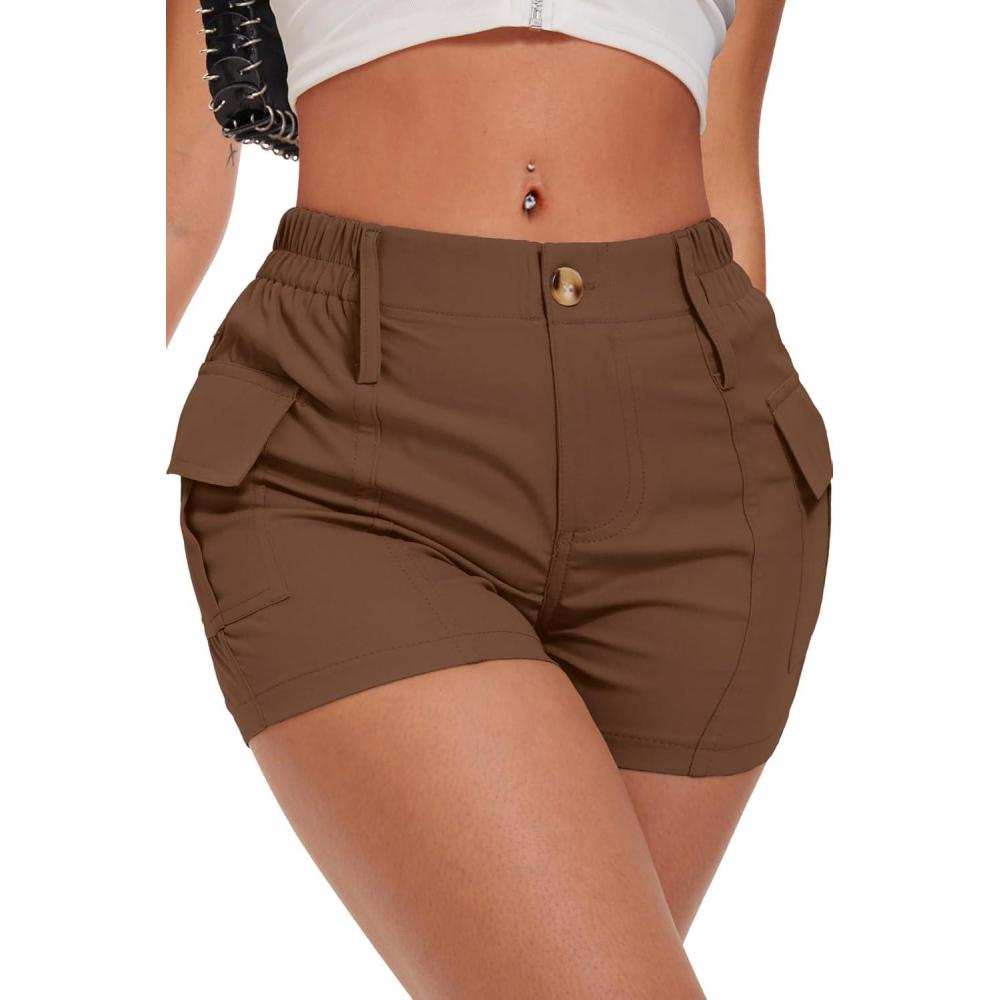image:imageELLEVEN Womens Y2K Mini Cargo Shorts with Pockets  Stylish Sexy Summer StreetwearBrown