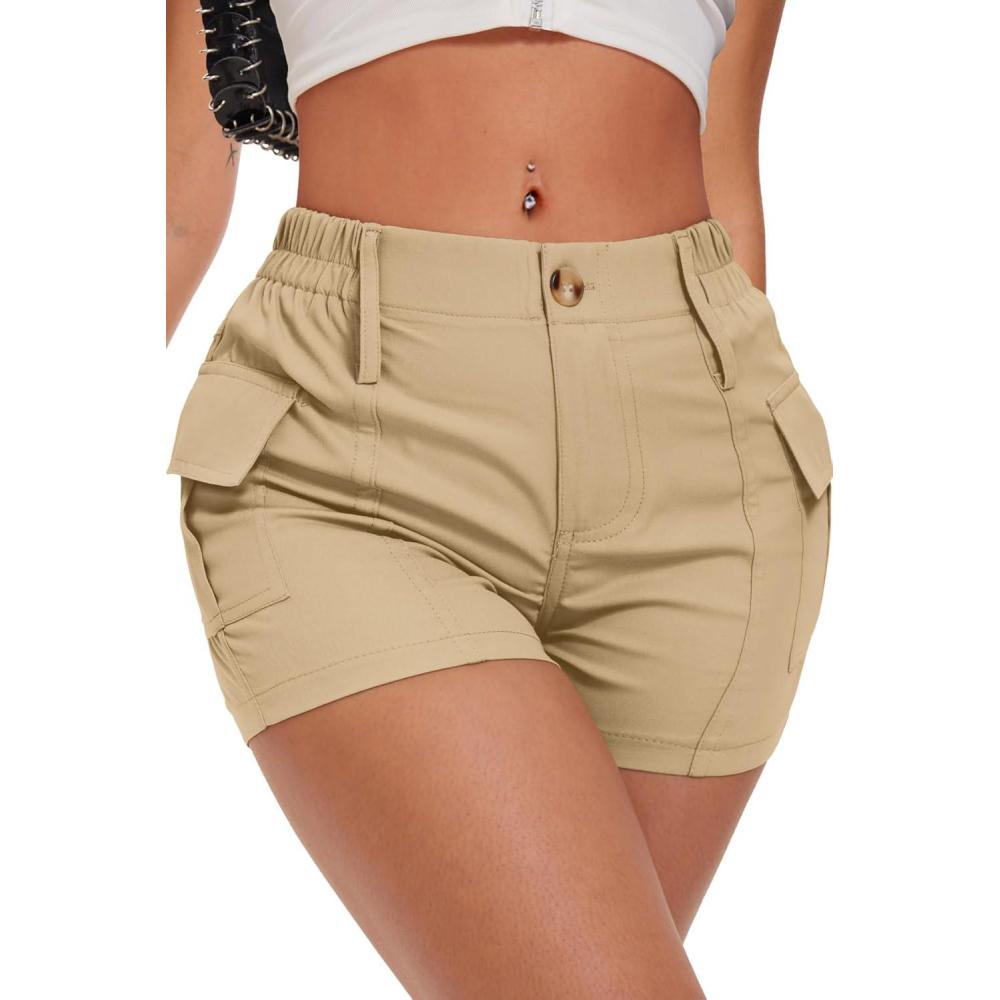 image:imageELLEVEN Womens Y2K Mini Cargo Shorts with Pockets  Stylish Sexy Summer StreetwearKhaki
