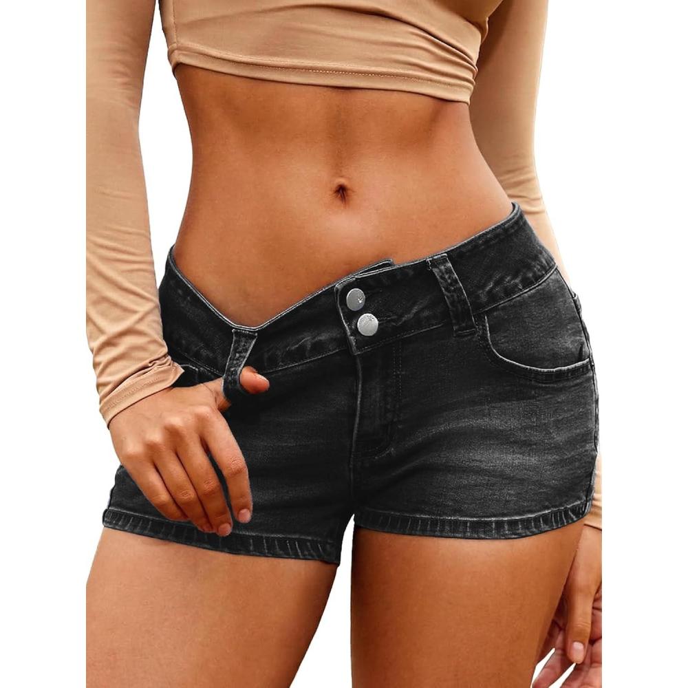 image:imageELLEVEN Y2K Low Rise Mini Denim Shorts for Women  High Stretch Sexy Streetwear Summer Jean ShortsBlack Denim