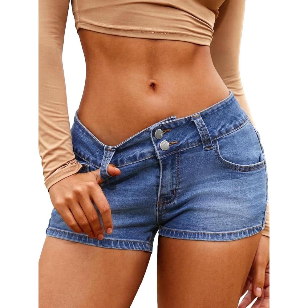 image:imageELLEVEN Y2K Low Rise Mini Denim Shorts for Women  High Stretch Sexy Streetwear Summer Jean ShortsBlue Denim