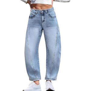 ELLEVEN Barrel Jeans for Women Stretchy Denim Pants Boyfriend Baggy Mid Rise Sweatpant Jeans(Light Blue)