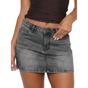 ELLEVEN Denim Mini Skirt for Women,High Stretch Low Rise Sexy Bodycon Jean Skirt with Pockets Casual Summer(Black Grey Denim)