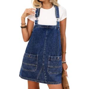 ELLEVEN Denim Overalls Dress for Women Summer, Adjustable Straps Sleeveless Jean Dresses Loose Denim Romper with Pockets(Blue Denim)