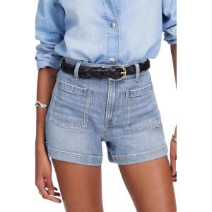 ELLEVEN High Stretchy Jean Shorts for Women, High Waisted Casual Denim Shorts with Front Pockets(Light Blue Denim)