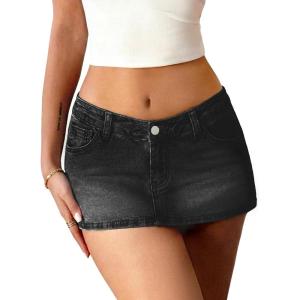 ELLEVEN Low Rise Jean Skorts for Woman, Stretchy Denim Mini Skirt with Shorts Y2K Casual Underneath Summer Skorts(Black Denim)