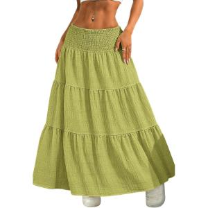 ELLEVEN Women’s Boho Long Maxi Skirts Lightweight Flowy Summer Vacation Outfits with Elastic Waist(Green)
