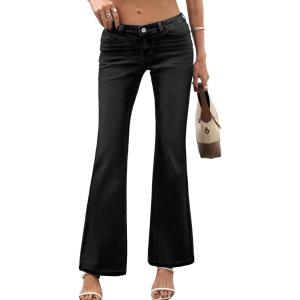 ELLEVEN Women’s Low Rise Stretch Flare Jeans, Trendy Bell Bottom Bootcut Denim Pants(Denim Black)