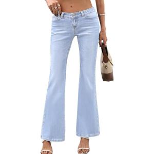 ELLEVEN Women’s Low Rise Stretch Flare Jeans, Trendy Bell Bottom Bootcut Denim Pants(Light Blue Denim)