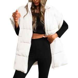 ELLEVEN Women’s Oversized Puffer Vest – Quilted Stand Collar Sleeveless Vest with Pockets(White)