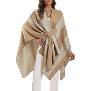 ELLEVEN Womens Shawl Wraps – Cozy Open Front Poncho Scarf, Soft Cardigan Cape Fashion Blanket Gifts(Beige Camel)