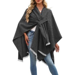 ELLEVEN Womens Shawl Wraps – Cozy Open Front Poncho Scarf, Soft Cardigan Cape Fashion Blanket Gifts(Dark Gray)