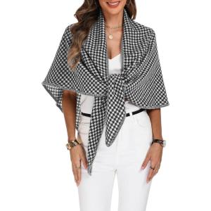 ELLEVEN Women’s Shawl Wraps – Soft Knitted Sweater Poncho Scarf, Cardigan Cape, Fashion Accessory Gift(Black White Plaid)