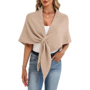 ELLEVEN Women’s Shawl Wraps – Soft Knitted Sweater Poncho Scarf, Cardigan Cape, Fashion Accessory Gift(Khaki)
