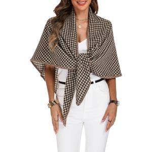 ELLEVEN Women’s Shawl Wraps – Soft Knitted Sweater Poncho Scarf, Cardigan Cape, Fashion Accessory Gift(Khaki Plaid)
