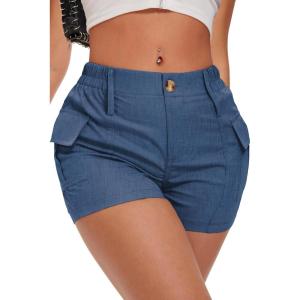 ELLEVEN Women’s Y2K Mini Cargo Shorts with Pockets – Stylish Sexy Summer Streetwear(Imitation Denim Blue Print)