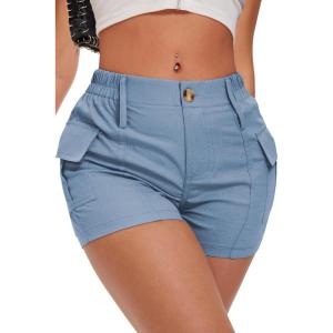 ELLEVEN Women’s Y2K Mini Cargo Shorts with Pockets – Stylish Sexy Summer Streetwear(Imitation Denim Light Blue Print)