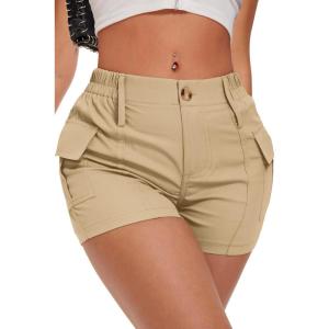 ELLEVEN Women’s Y2K Mini Cargo Shorts with Pockets – Stylish Sexy Summer Streetwear(Khaki)