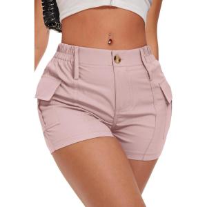 ELLEVEN Women’s Y2K Mini Cargo Shorts with Pockets – Stylish Sexy Summer Streetwear(Light Pink)
