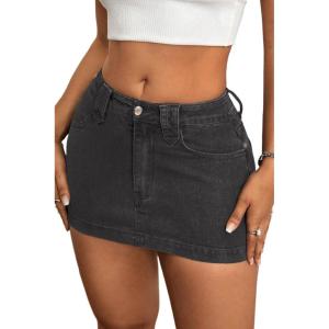 ELLEVEN Women’s Y2k Stretchy Denim Mini Skirt Low Rise Casual Sexy Bodycon Jean Skirt with Pockets(Black Denim)