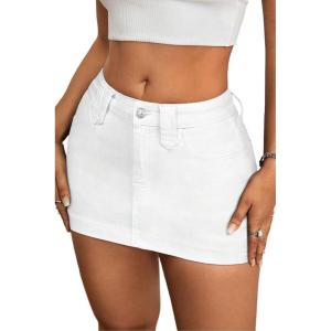 ELLEVEN Women’s Y2k Stretchy Denim Mini Skirt Low Rise Casual Sexy Bodycon Jean Skirt with Pockets(White)